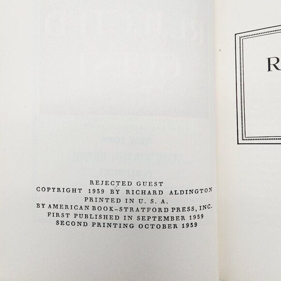 Rejected Guest by Richard Aldington 1959 Rare Cloth Hardcover Book Viking Press - Picture 3 of 7